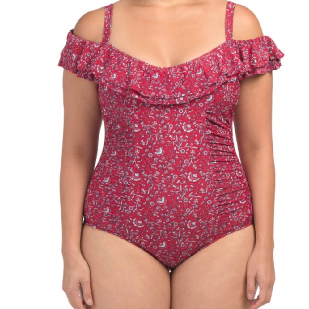 Profile Gottex Plus Red Ruffle One Piece Swimsuit Bathing suit Swimwear Beach